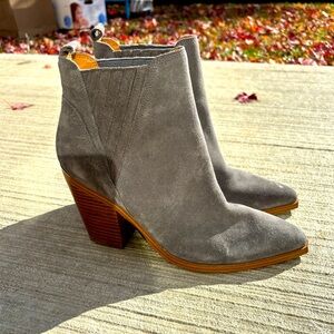 Marc Fisher Western Suede Ankle Boot Grey Size 9.5 Block Heel